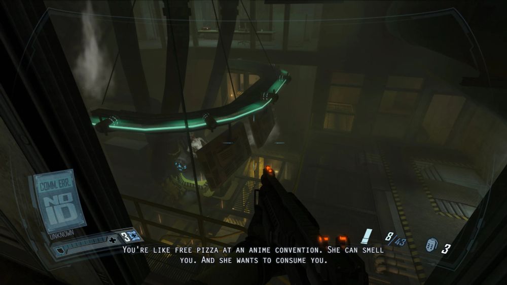 F.E.A.R. 2: Project Origin writing - "You're like free pizza at an anime convention. She can smell you. And she wants to consume you."