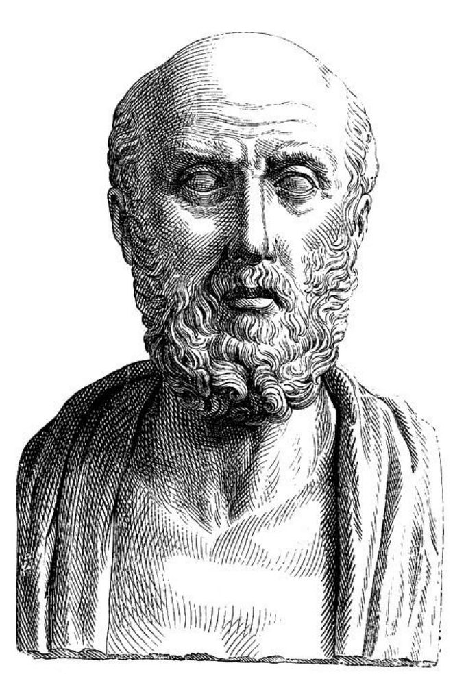 A drawing of a bust of Hippocrates.