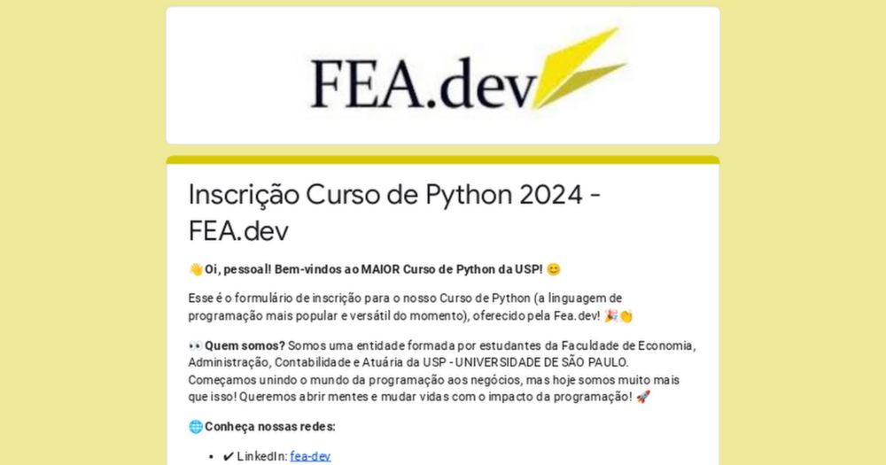 Inscrição Curso de Python 2024 - FEA.dev