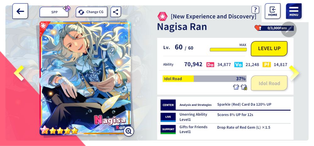 Nagisa Ran, 5 star card from enstars (stats page)