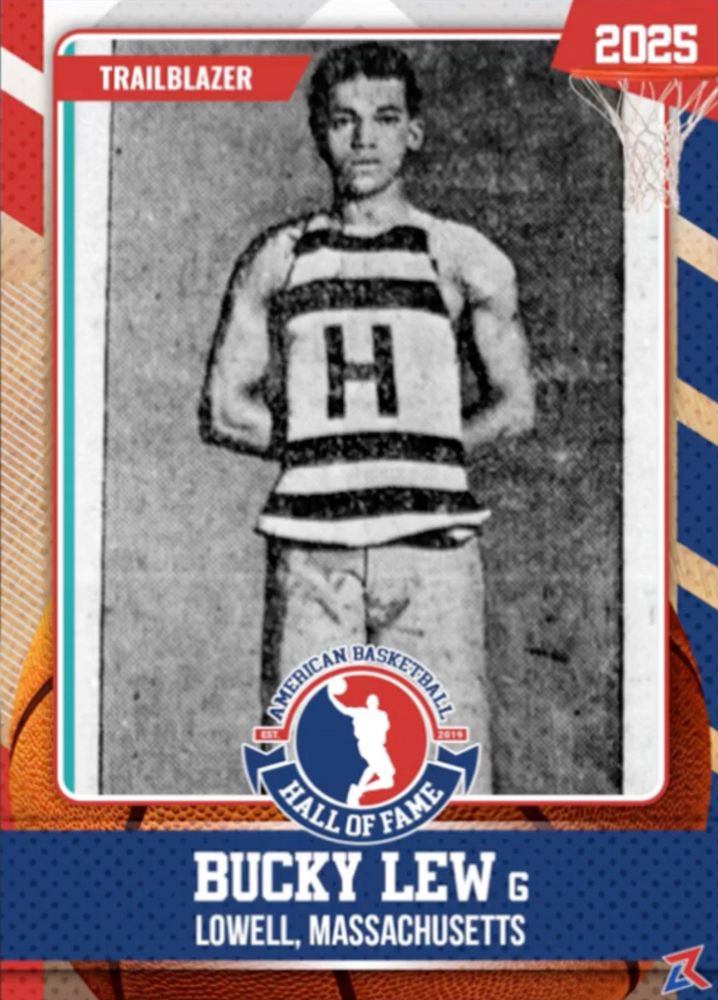 Bucky Lew induction card for the American Basketball Hall of Fame Class of 2025