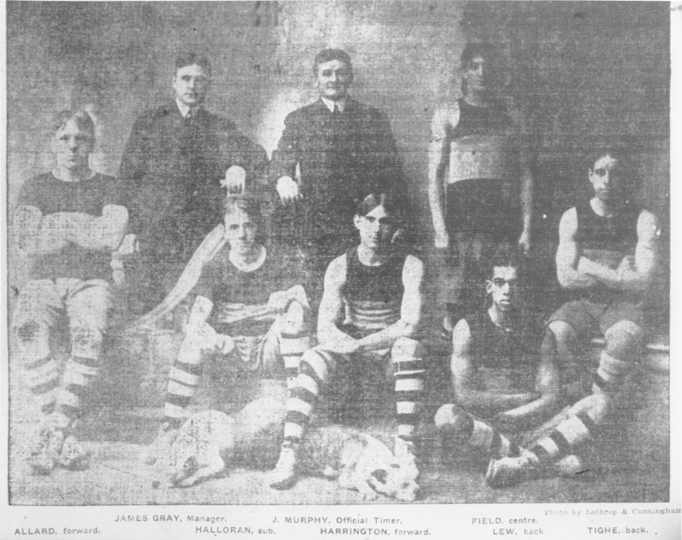 Harry "Bucky" Lew and his 1902-3 Pawtucketville Athletic Club teammates. That winter, he also coached college at what as now UMass Lowell.