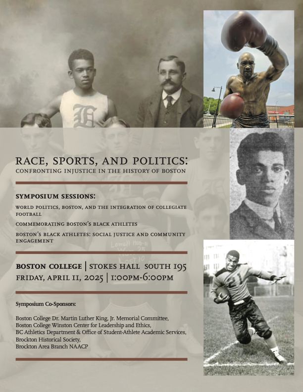 Flier for April 11 sessions on race and sports at Boston College