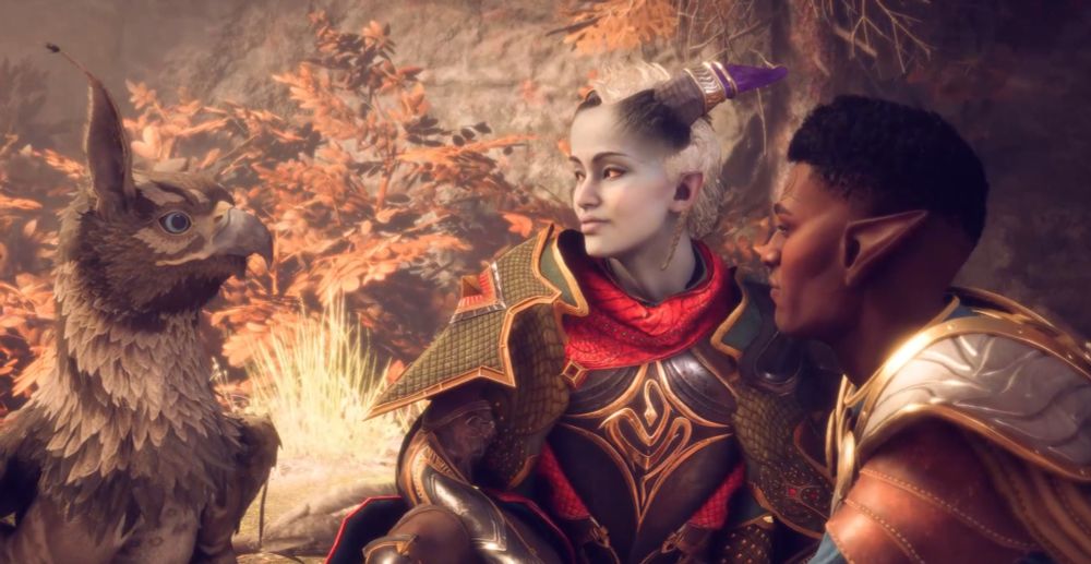 Capture d'écran de dragon age montrant assan, rook et davrin assis 