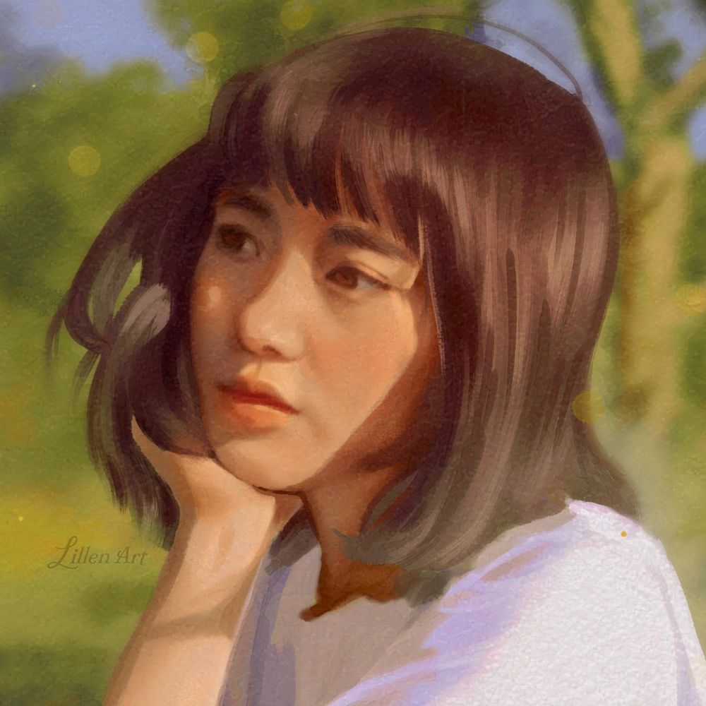 A close up of the woman's face, thinking about love.