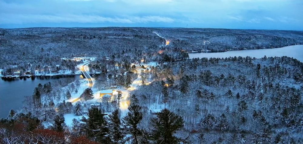 View from the Dorset Tower, snow is covering the landscape 