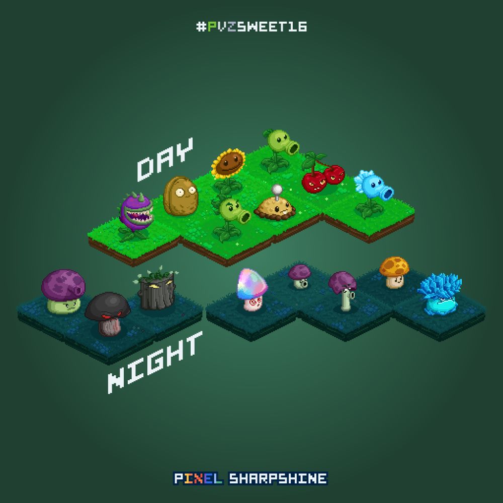 Plants from Plants vs. Zombies #1

Day Set
- Peashooter
- Sunflower
- Cherry Bomb
- Wall-nut
- Potato Mine
- Snow Pea
- Chomper
- Repeater

Night Set
- Puff-shroom
- Sun-shroom
- Fume-shroom
- Grave Buster
- Hypno-shroom
- Scaredy-shroom
- Ice-shroom
- Doom-shroom