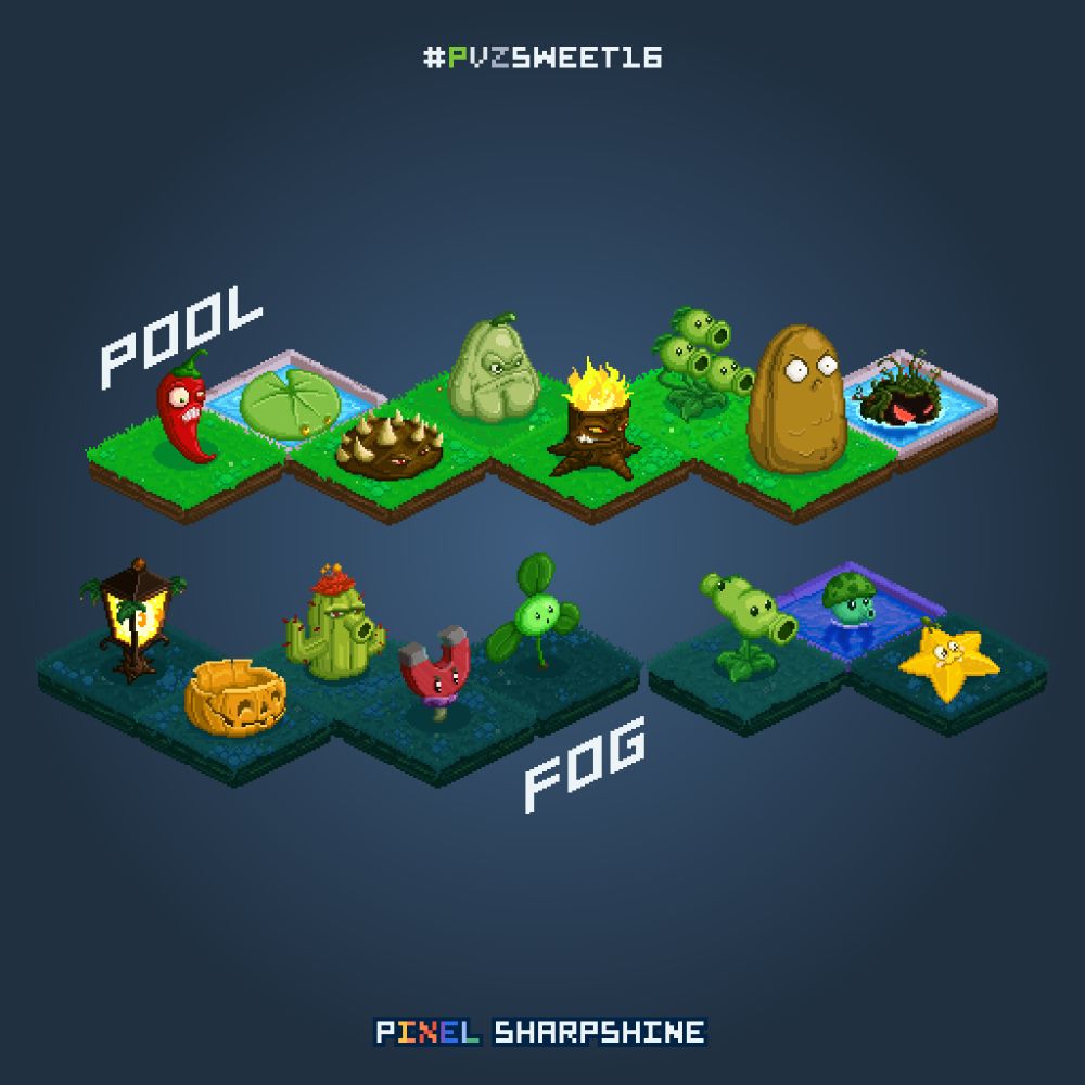 Plants from Plants vs. Zombies #2

Pool Set
- Lily Pad
- Squash
- Threepeater
- Tangle Kelp
- Jalapeno
- Spikeweed
- Torchwood
- Tall-nut

Fog Set
- Sea-shroom
- Plantern
- Cactus
- Blover
- Split Pea
- Starfruit
- Pumpkin
- Magnet-shroom