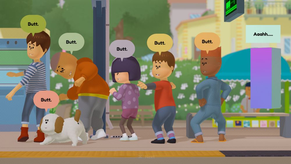 Screenshot from the videogame 'to a T' with characters posing, showing their buttocks to the camera.