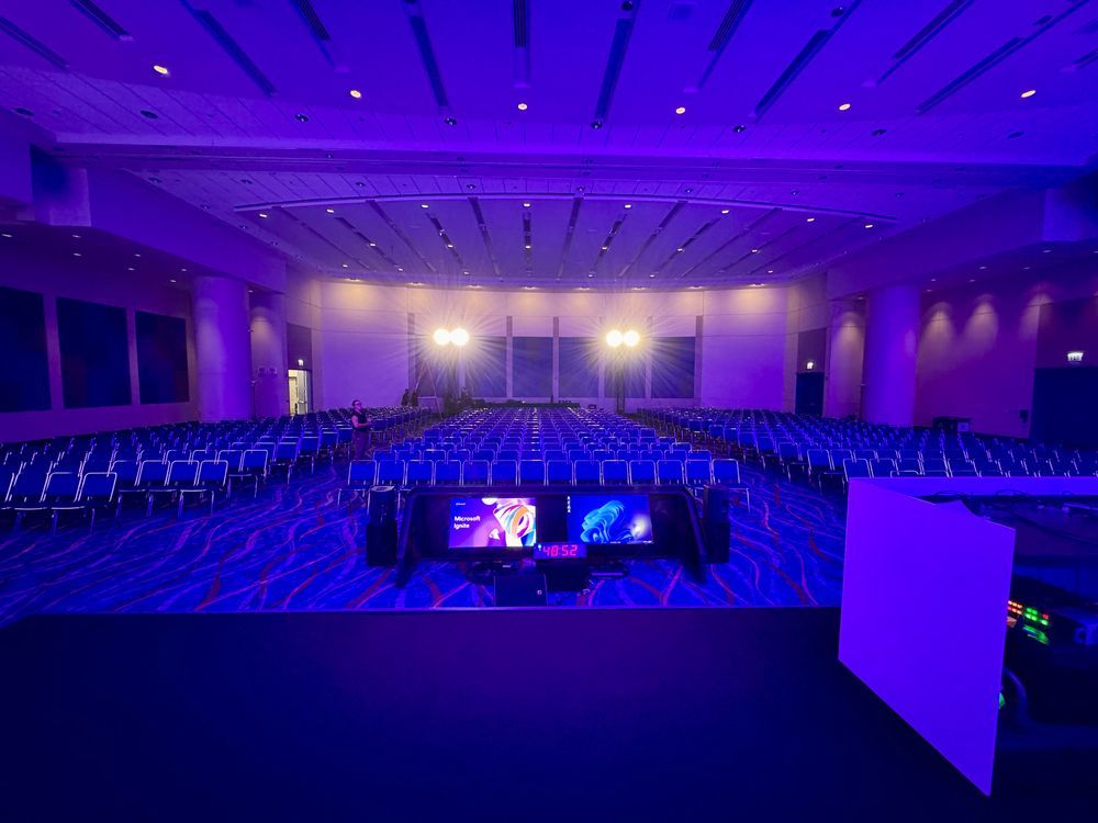 View from the stage of a breakout room. Two down stage monitors. 