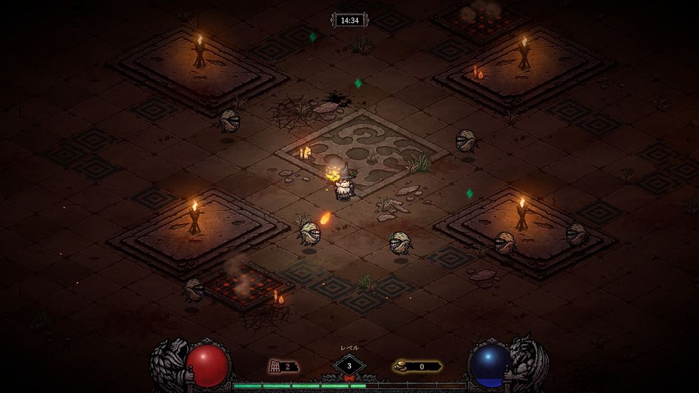 バベルの塔∶混沌の生存者たち

2階最序盤。デカい唇のモンスターが寄ってくるが、魔術師はまだ弱く、基本攻撃のファイアーボール🔥の一撃では倒せないことが多い。
囲まれたらマナ攻撃の氷の魔法陣でまとめて倒す。
怖いと連打してしまうのでマナが枯渇しがち(アクションゲームド下手)。