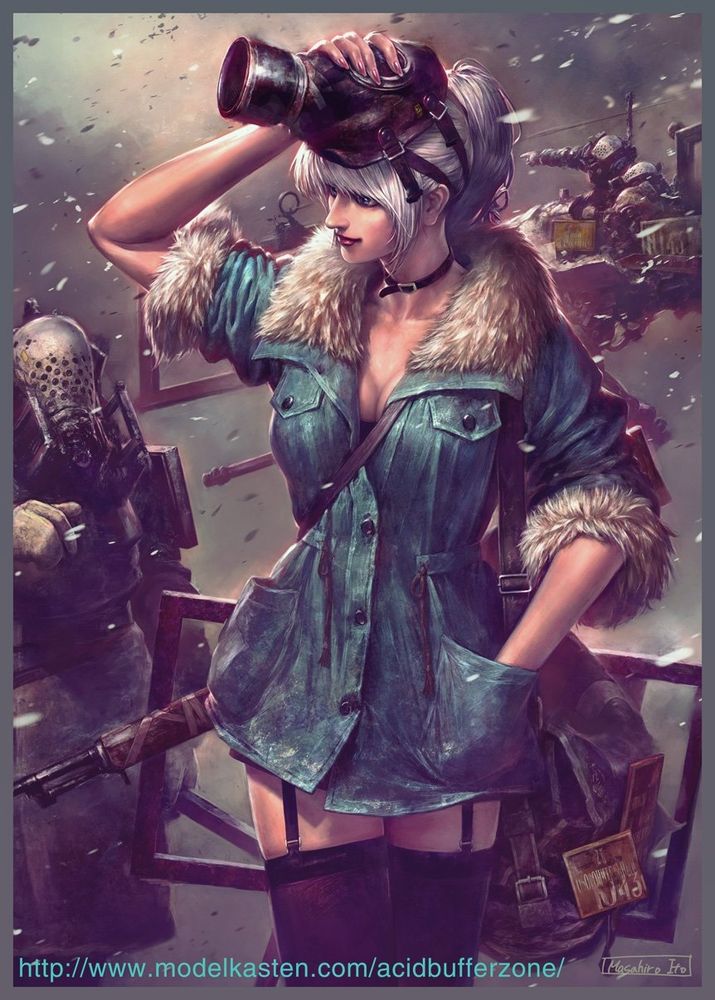 The main protagonist of my original Sci-Fi content/story Acid Bufferzone, Aleksandra-Б КЦ532118. She is in a blue jacket. The universe of the story is a little bit inspired by Nausicaä of The Valley of The Wind in terms of bioremediation. It's an homage to the Nausicaä's outfits.