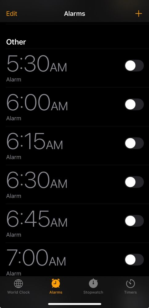 Alarm options 5:30.... 7am