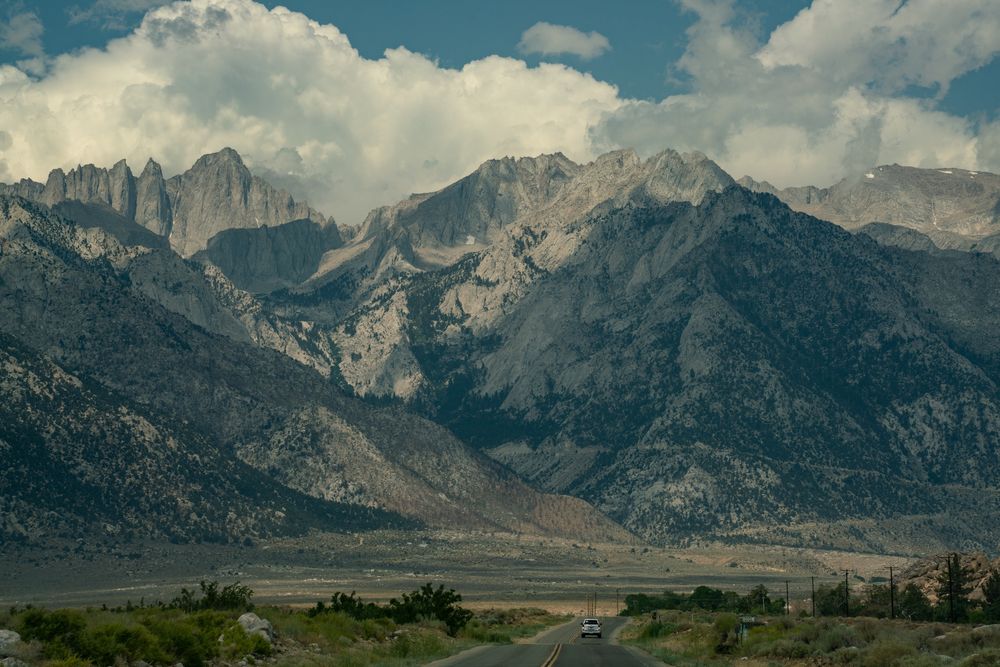 A photo of the road leading to Whitney Portal in California.