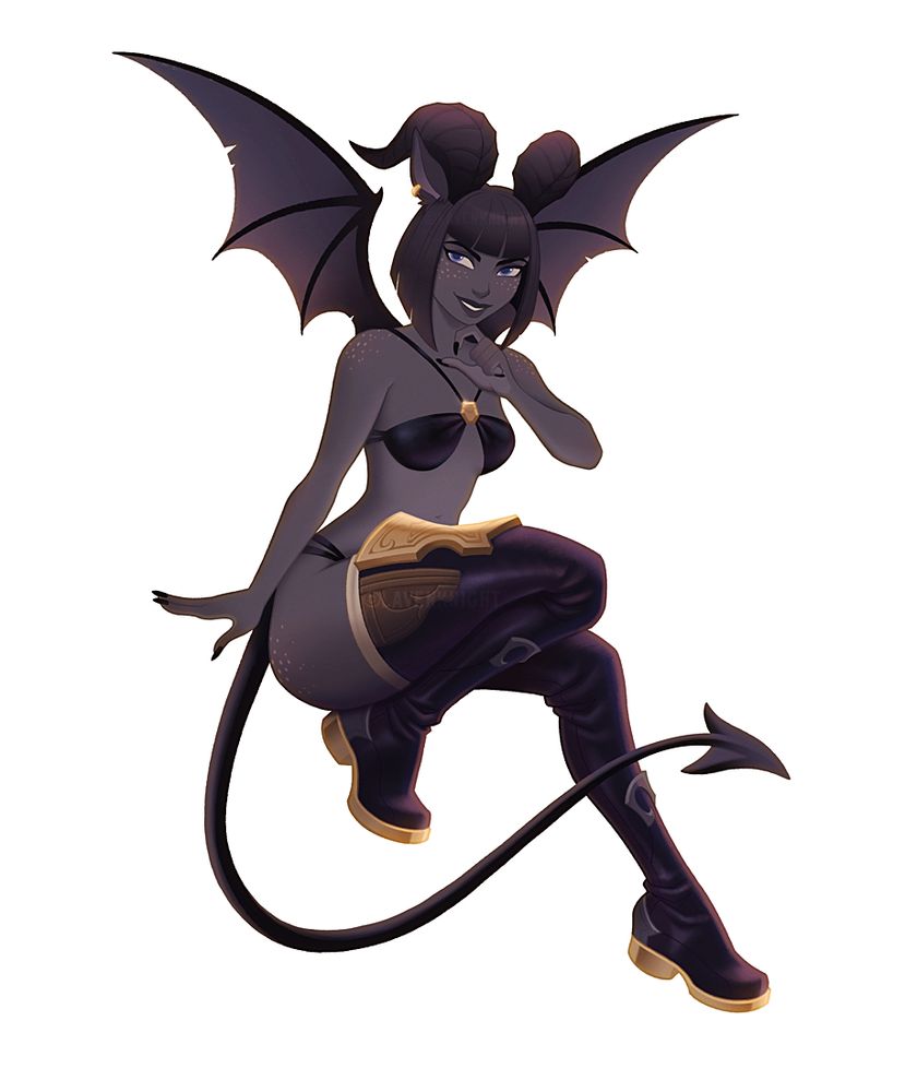 succubus-like character with a cheeky smile and BIG thighboots