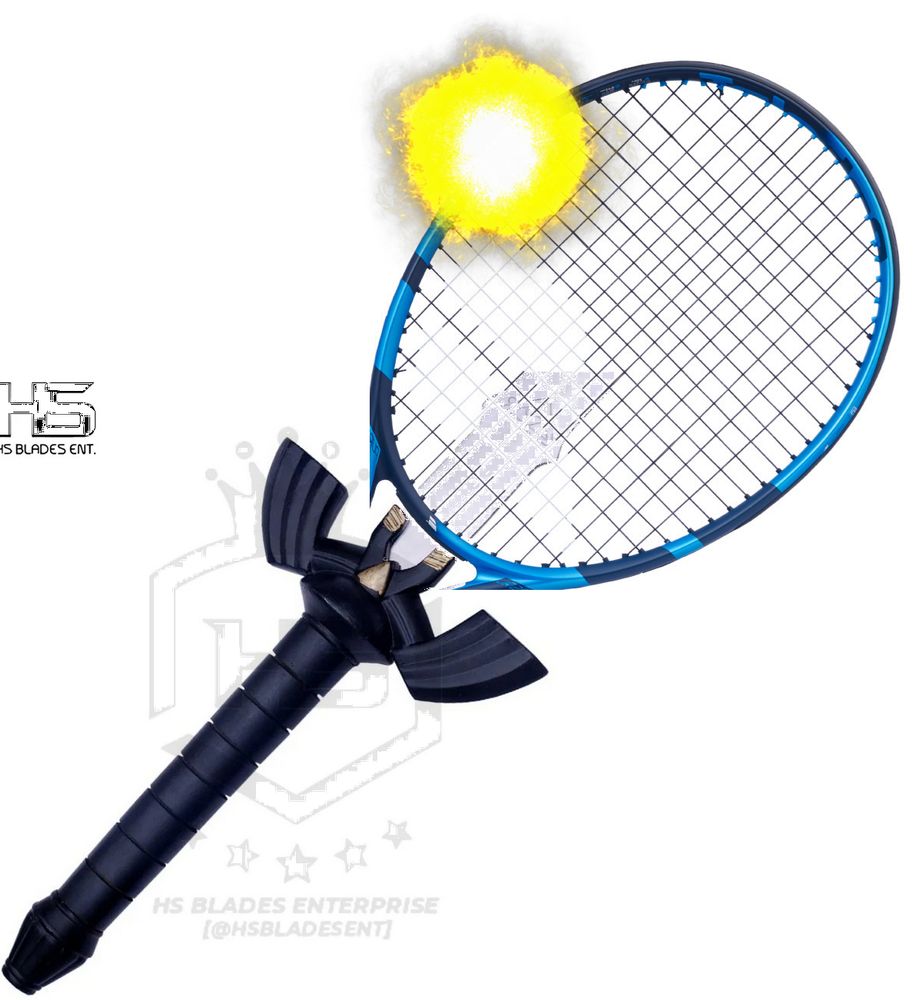 a hastily assembled tennis racket head attached to the master sword handle, hitting an energy ball, slapped together in MS paint using google image search to find the three things to combine (poorly) into one absolutely dogshit terrible idea.