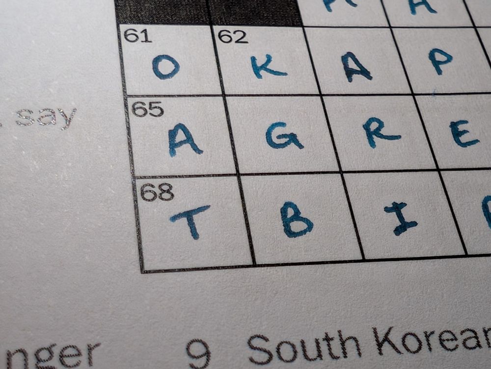Lettering on a crossword puzzle.