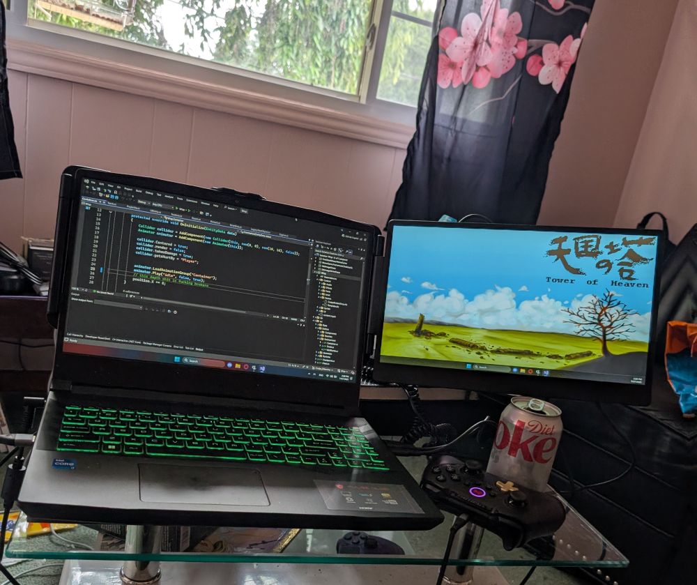 Dual monitor for laptop that Scooty just discovered existed. Gonna help a lot with productivity