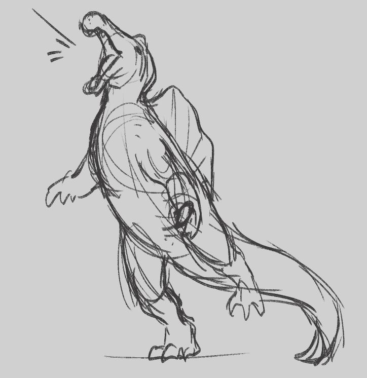 doodle of a spinosaurus going kwek--i mean roaring. roaring.