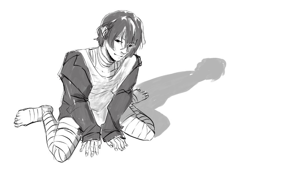 dazai osamu (bsd) sitting in a gravure pose, within an expanse of negative space ---- Chepi and I were playing with 3D models in CSP and I attempted a doodle on top of one