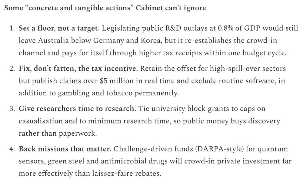 Black text on white background. List of "concrete and tangible actions" for increasing productivity.

Screenshot from Nathan Garland's article: https://nathangarland.substack.com/p/productivity-reform-starts-with-public