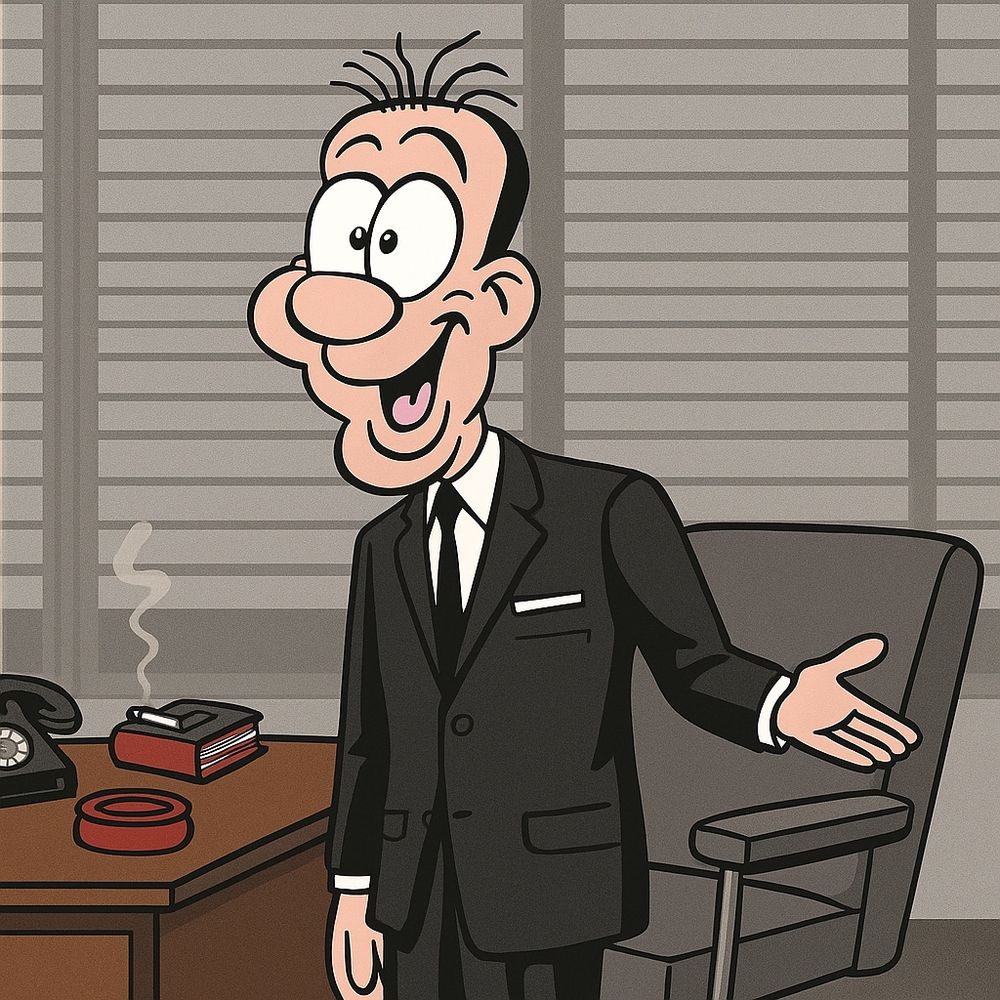 Finbarr Saunders, in the style of a Mad Men executive. 