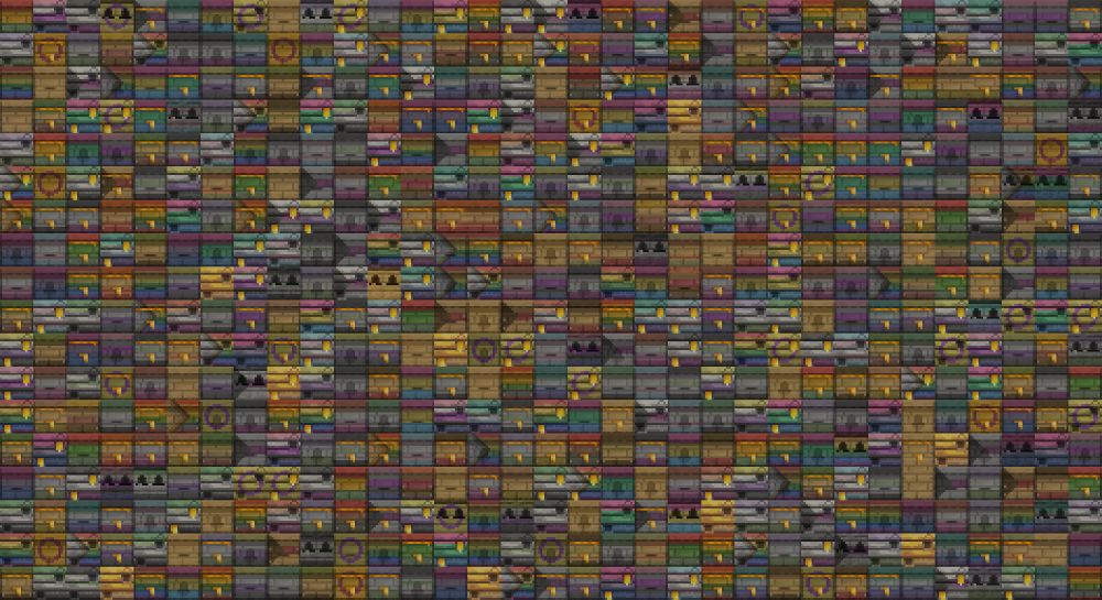 A wall of beehives from Minecraft and various Minecraft Mods that have had their textures modified to represent different lgbtqia+ pride flags.