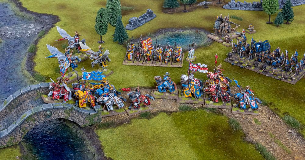 Bretonnian army crossing a bridge.
