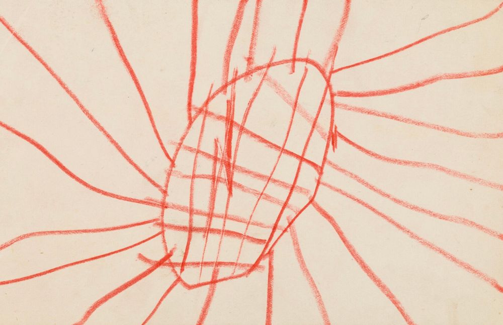 A drawing in red crayon by one of Melanie Klein's child patients