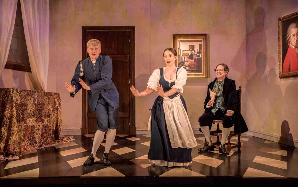 Owain Rowlands and Jessica Hopkins with Richard McCabe (Leo) Photo: Genevieve Girling