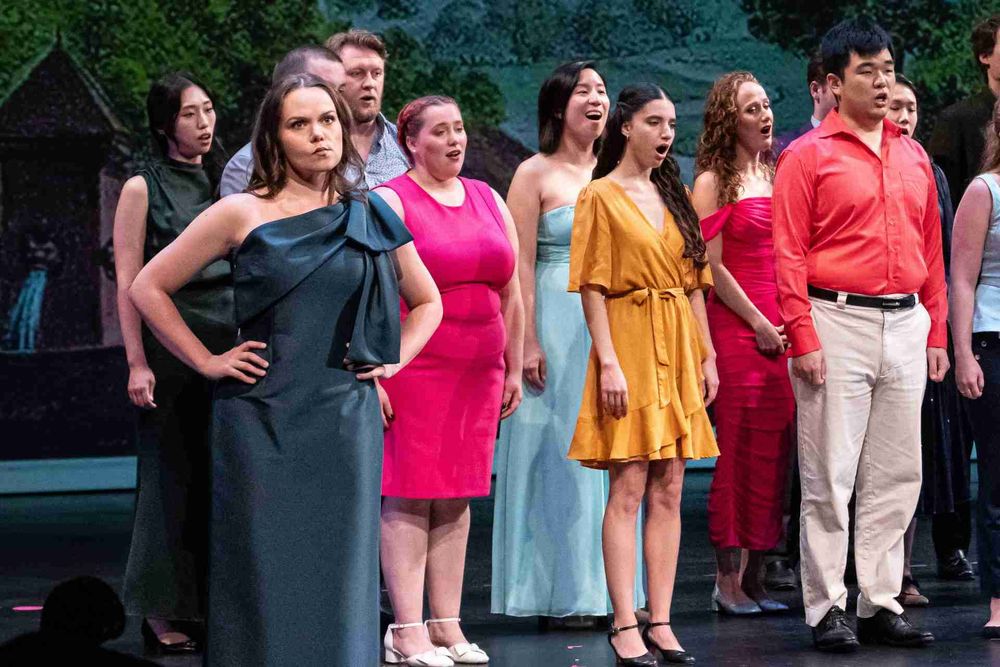 Teatro Nuovo Sonnambula Abigail Raiford as Lisa with Teatro Nuovo Chorus. Photo: Steven Pisano