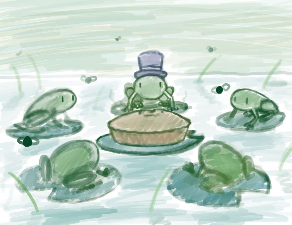 A drawing based on the request: "You should draw some frogs having a tea party"