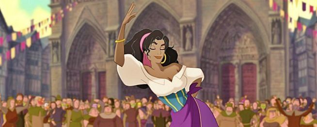Una imagen de la versión de Esmeralda de El Jorobado de Notre Dame de Disney