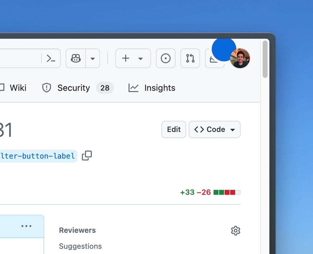 screenshot of github's ui, the blue circle is now bigger than the button itself and overflowing out