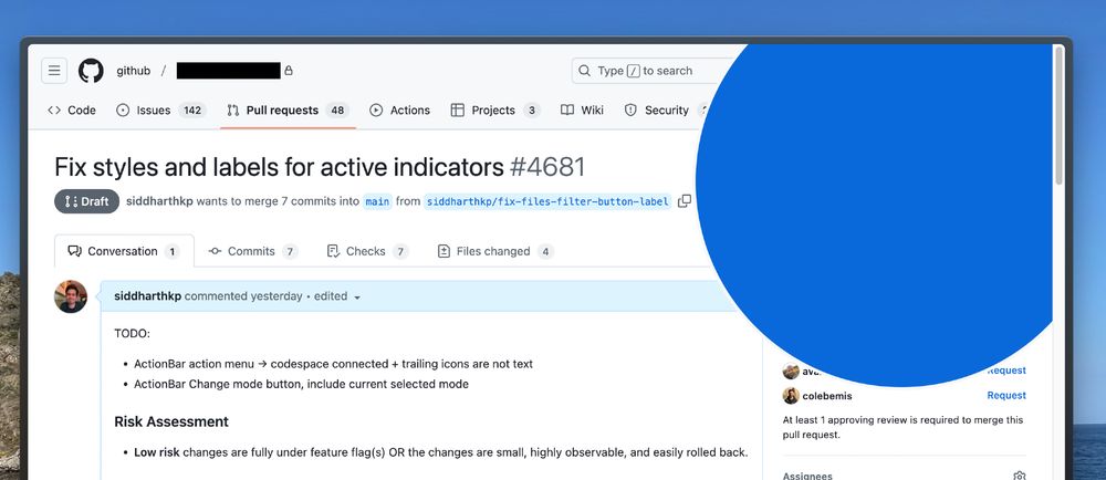 screenshot of github's ui, the blue circle is so big, it's eating up 25% of the page!