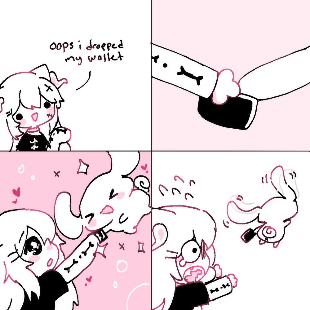 Cat girl getting her wallet stolen by Cinnamoroll flying away 