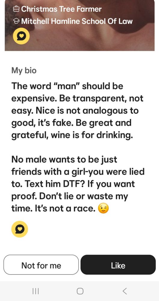 Screenshot from a dating app profile. It says My bio The word 