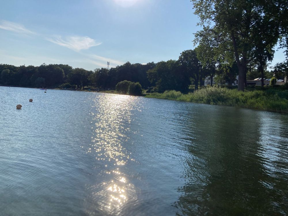 Sonne spiegelt sich glitzernd auf dem Plauer See...
