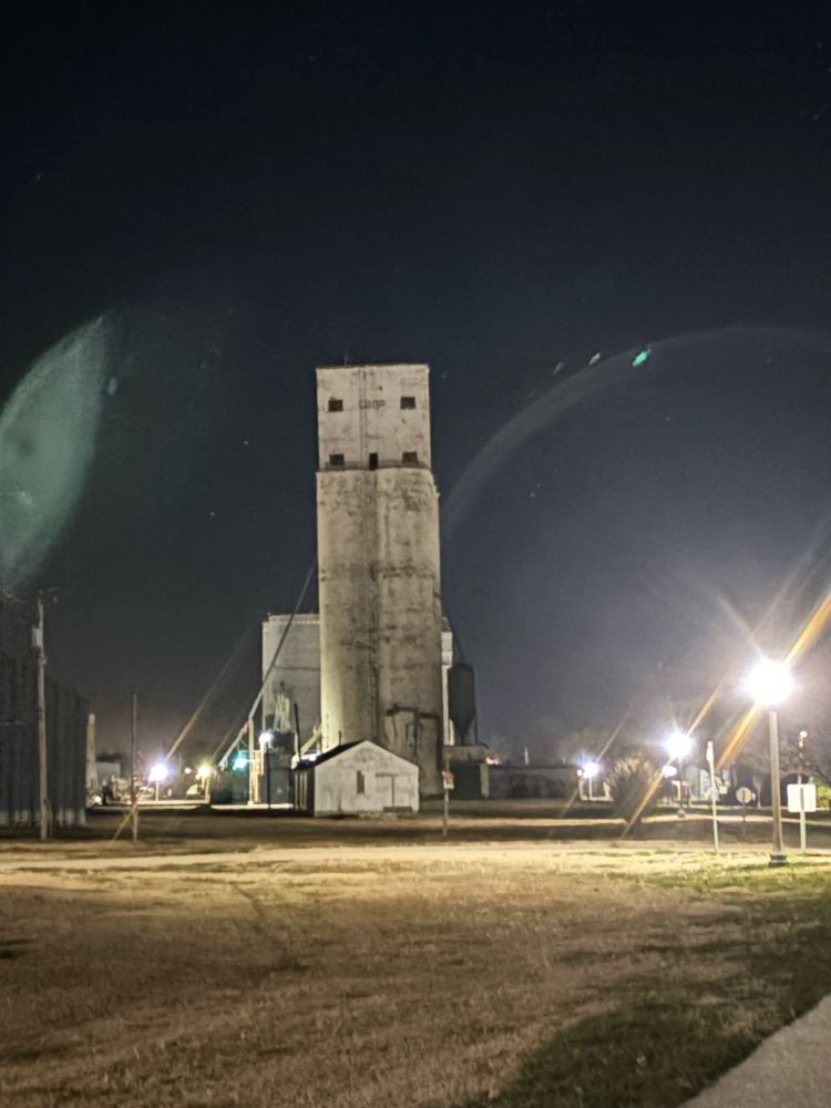 Grain elevator at night. 