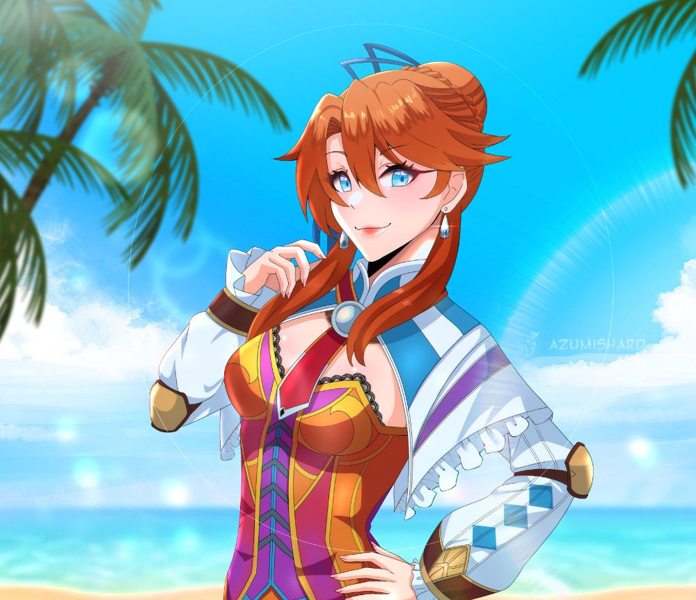 Laxia smiling with a beach setting behind her. 