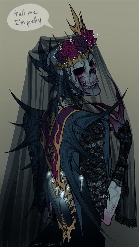 A shot of Vroscaz looking over his shoulder, with a devilish smile he says “Tell me I’m pretty”