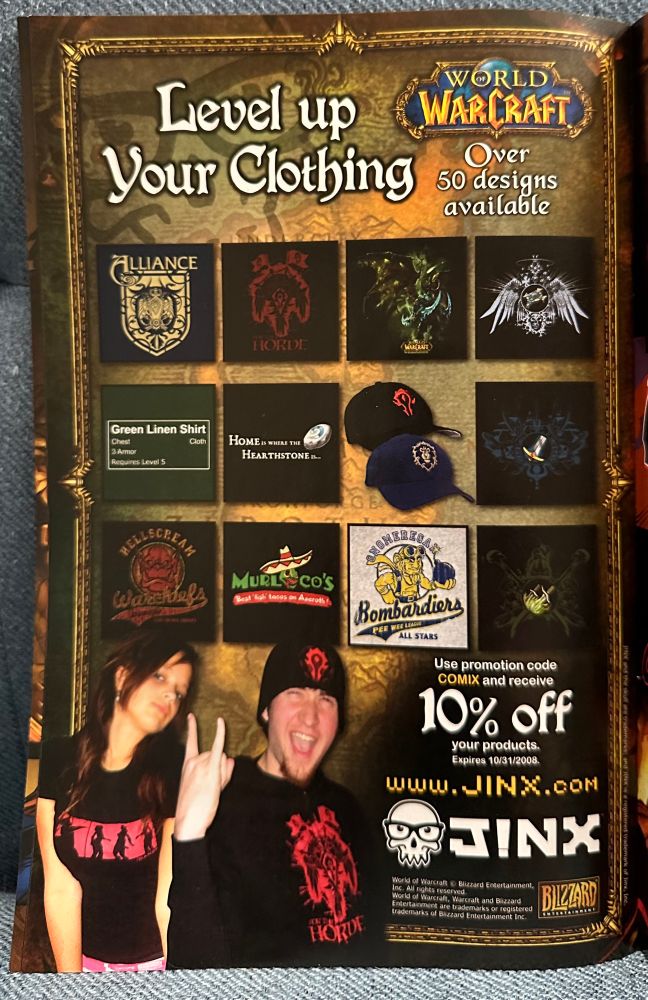 WoW hats and shirts from JINX. From the 2008 comic Ashbringer