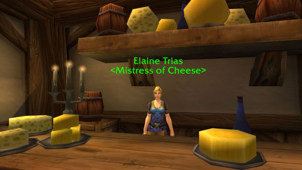 a blonde woman surrounded by cheese