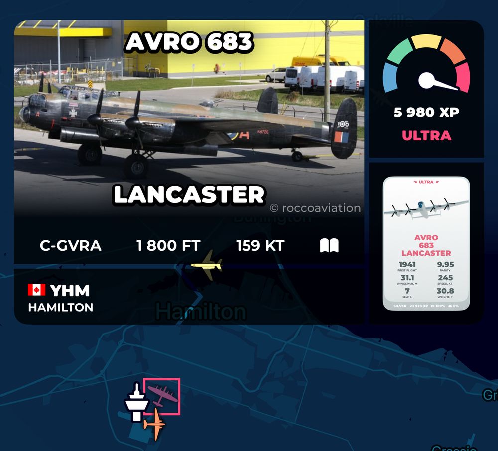 A screenshot showing the Lancaster bomber is in the air in skycards. Also there is a dc3 hanging out too