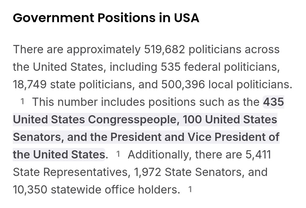 519,682 government positions available to fill. 18,749 for state politicians, 535 federal politicians, & 500,396 local politicians