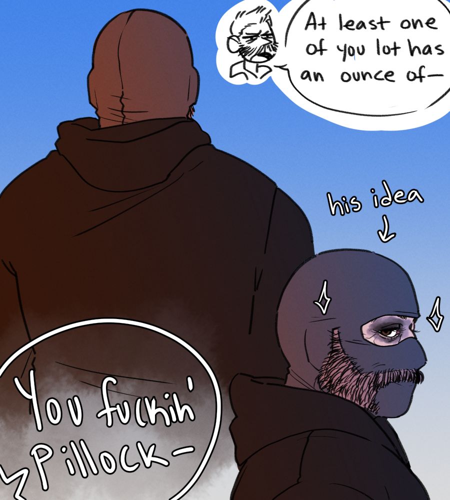 Ghost with some fake chops stuck to his mask. Or... Did he specifically make this mask for an intended purpose. We got a funny man here.