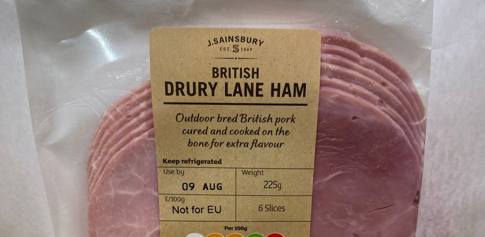 A packet of sliced ham which is a particular type of ham called Drury Lane Ham