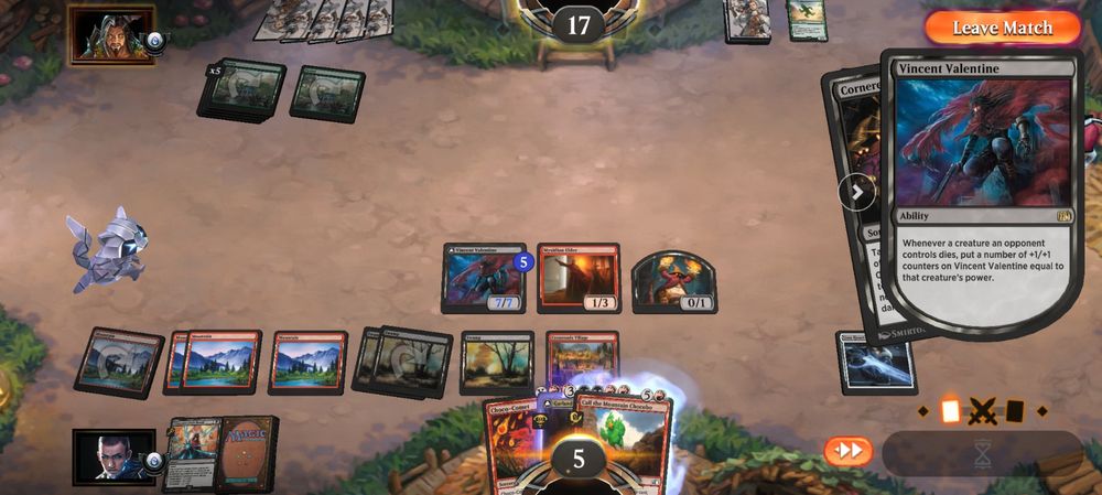 Magic the Gathering Arena screenshot showing Vincent growing very large and facing an empty opponent board.