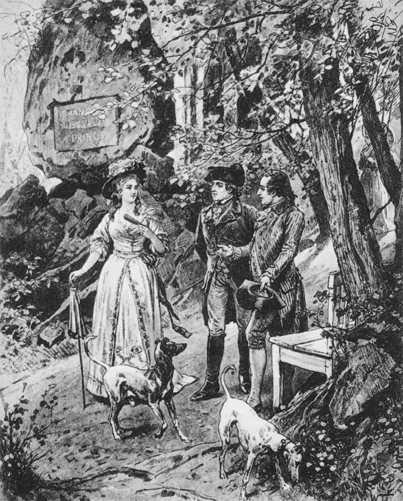 Corona Schröter, the duke and Goethe in a 19th century illustration 