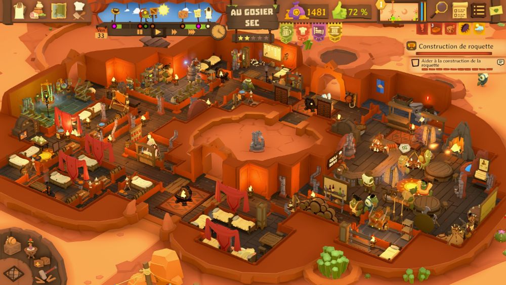 Taverne 2 étoiles de Gugaboue dans Tavern Keeper, avec beaucoup d'activités entre le bar, les chambres d'hôte et la logistique.